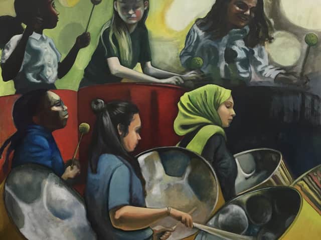 Music has inspired many of the artists showing their work at the Art of Music exhibition including Nicola Hepworth whose painting, Steel Pan Players, will be on display.