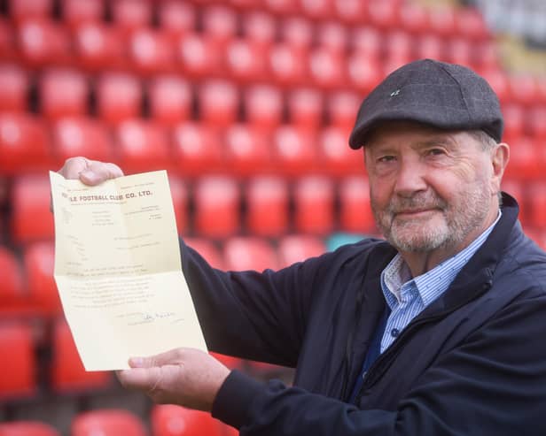 Former Morecambe defender Gerry Farrell with his treasured letter from Sir Stanley Matthews (photo: Dan Martino)