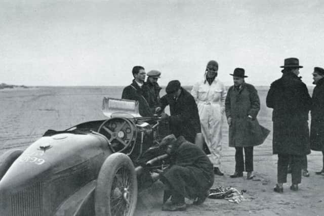 Sir Henry Segrave and the Sunbeam Tiger during the land speed record attempt at Southport, in March 1926