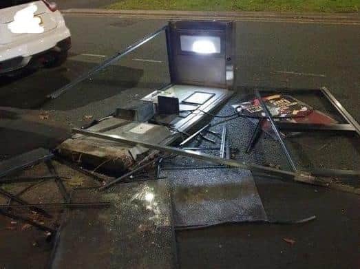Teenage yobs destroyed a phone box in Preston. (Credit: Lancashire Police)