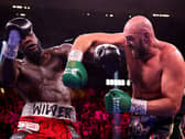 Tyson Fury goes on the attack against Deontay Wilder. Picture: Getty Images