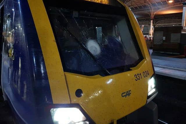 The train had been passing through Leyland on its way to Blackpool North at around 9.45pm on Saturday (October 9) when the driver heard a "loud bang". An unknown object had struck the train, piercing the window and causing hundreds of pounds in damage.
