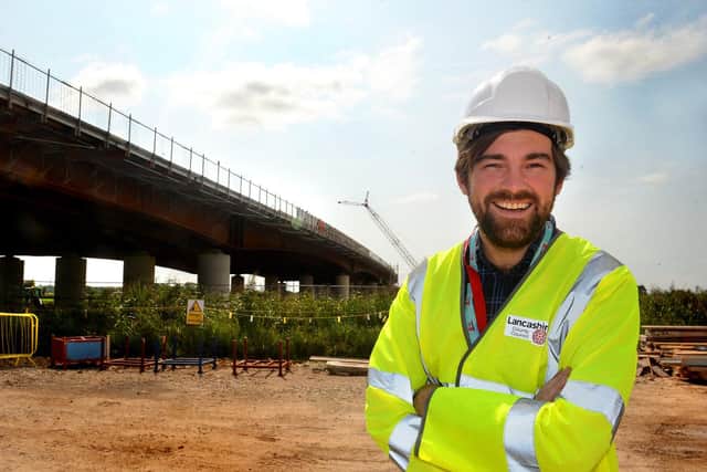 County Councillor Charlie Edwards, cabinet member for highways and transport at Lancashire County Council, visiting Preston Western Distributor.
