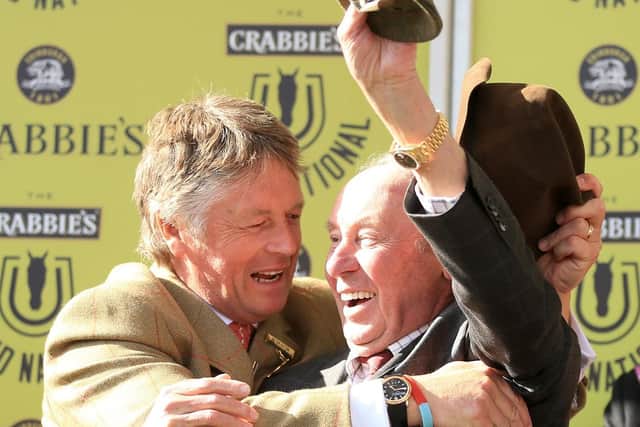 Trevor Hemmings, right, celebrates Many Clouds winning the Grand National in 2015