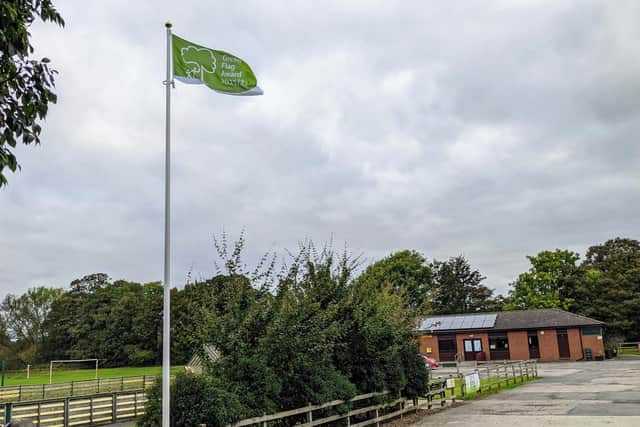 The Green Flag pictured flying today at the Queen Elizabeth II playing field off Garstang Road, Catterall