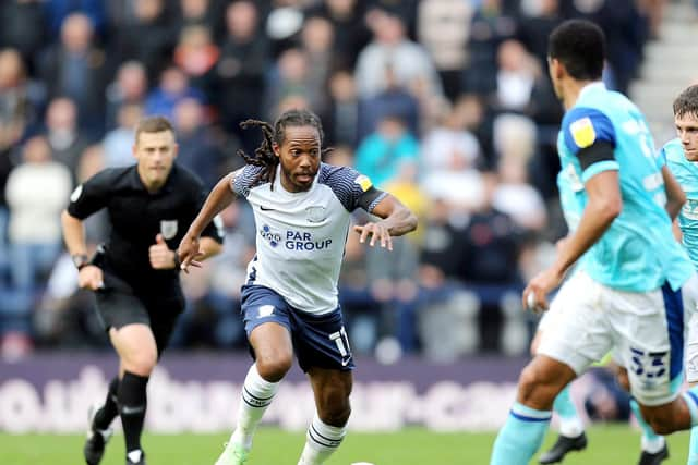 PNE midfielder Daniel Johnson makes a run against Derby