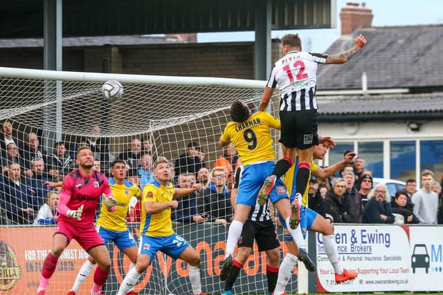 Jacob Blyth heads home Chorley's winner (photo:Stefan Willoughby)