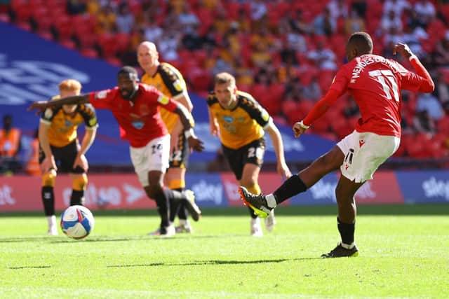 Carlos Mendes Gomes scores the only goal in last season's play-off final