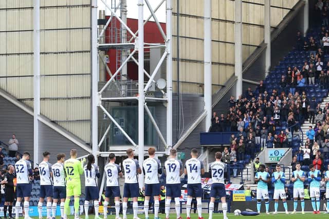 Preston North End Derby County hold a minute's applause in memory of Trevor Hemmings before kick-off at Deepdale