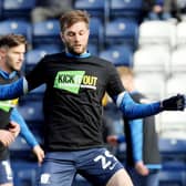 PNE’s Tom Barkhuizen during the warm-up before the Derby game