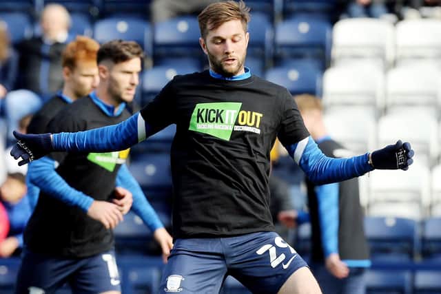 PNE’s Tom Barkhuizen during the warm-up before the Derby game