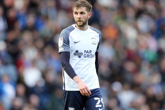 Preston North End's Tom Barkhuizen during Saturday's 0-0 draw against Derby County at Deepdale