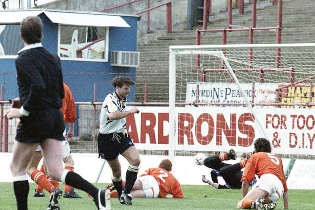 Tony Ellis completes his hat-trick for Preston North End against Blackpool in October 1992