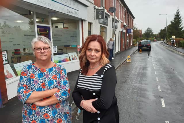 Priory Lane business owners Carolyn Cooper (left) and Wendy Simpson wish that Lancashire County Council had put its roadworks on hold until after Christmas