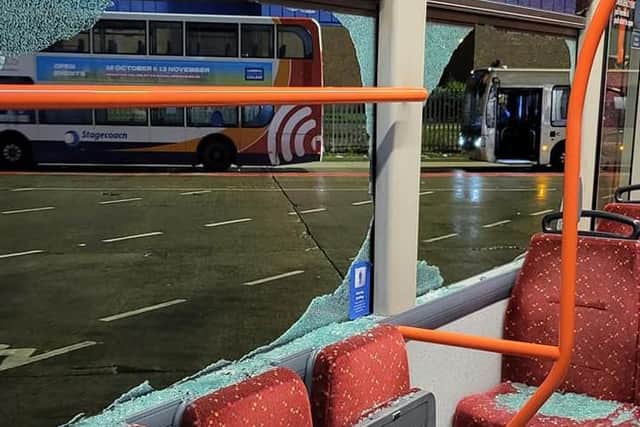 The two shattered windows were next to the accessible seating area, often used by older passengers, wheelchair users and parents with young children and prams