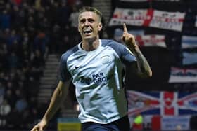 Emil Riis celebrates scoring Preston North End's winner against Coventry City at Deepdale