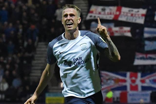 Emil Riis celebrates scoring Preston North End's winner against Coventry City at Deepdale