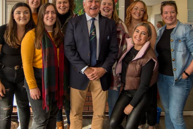 Bill Sweeney meets some members of the women's team at Preston Grasshoppers (photo: Mike Craig)