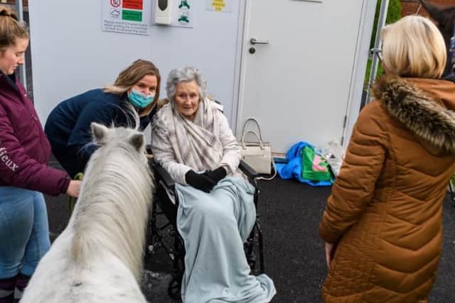 Shirley Almond meeting a Shetland Pony