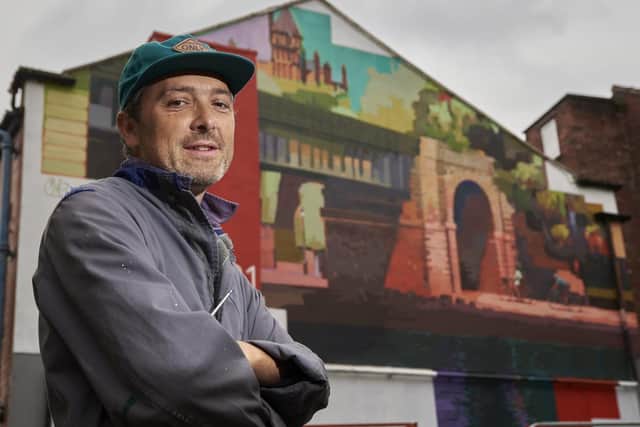A piece of street art which pays homage to the Guild Wheel cycle route and its creator Peter Ward has appeared in Preston.