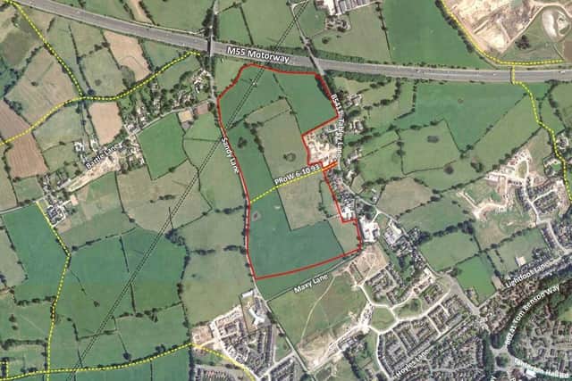 The proposed estate in Higher Bartle, outlined in red