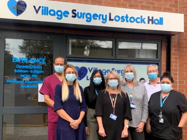 The Health Management team outside the Village Surgery at Lostock Hall where the assault took place.