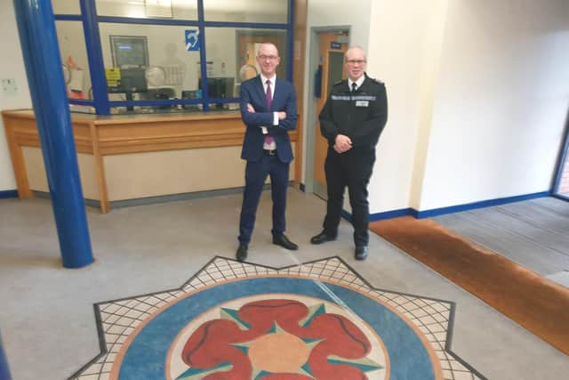 Lancashire Police and Crime Commissioner Andrew Snowden at Leyland Police Station with Ch Insp Chris Abbott (right). The front counter at the station will reopen to the public from Monday, November 1, 2021