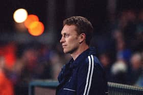 David Moyes watches on from the touchline in his first game as Preston North End manager in January 1998