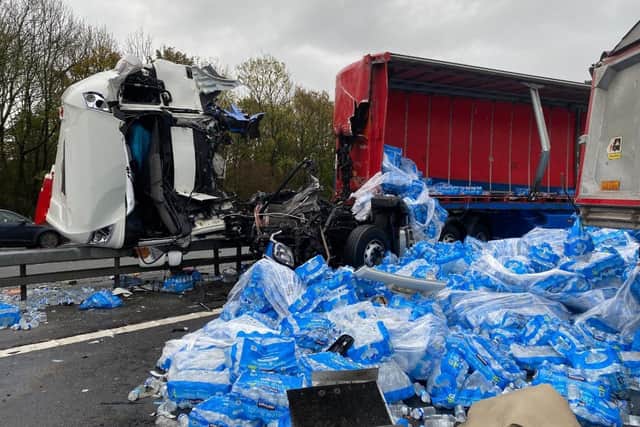 Traffic was brought to a standstill after two lorries collided on the M6 northbound near Carnforth (Credit: National Highways)