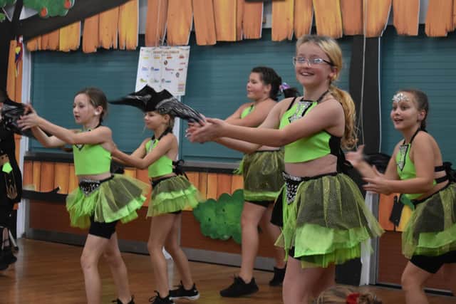 Carnival Troupe, Rhythm Dancers, performed for the school and included some of their own pupils. Pictured is Skye, Tilly, Maisie, Keira-Leigh and Bethany.