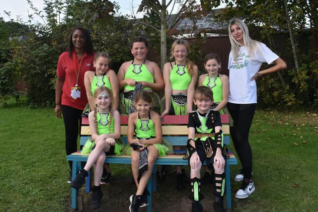 Miss Judith Ward with Rhythm Dancers, Bethany, Maisie, Keigh-Leigh, Skye, Olivia, Tilly and Leon, as well as Maisie Eccles, the Dance Leader and ex Kingsfold student.