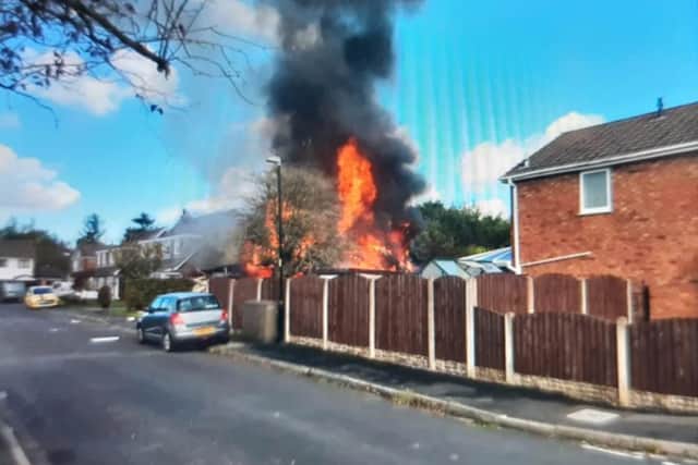 A huge fireball engulfs Mr Whalley's house in Clayton-le-Woods.