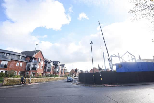 Steelwork is going up on the site of the former Royal Oak pub in Poulton