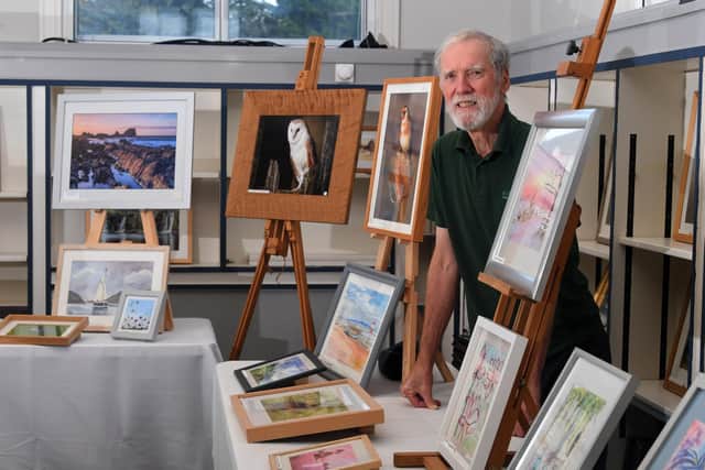 Peter Frankish with some of the pictures on sale at the exhibition at Penwortham Arts Centre on Liverpool Road