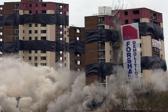 Moor Lane flats come tumbling down