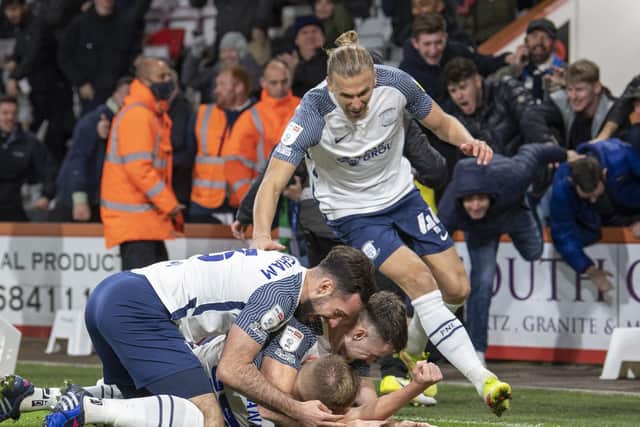 PNE celebrate their second goal against Bournemouth
