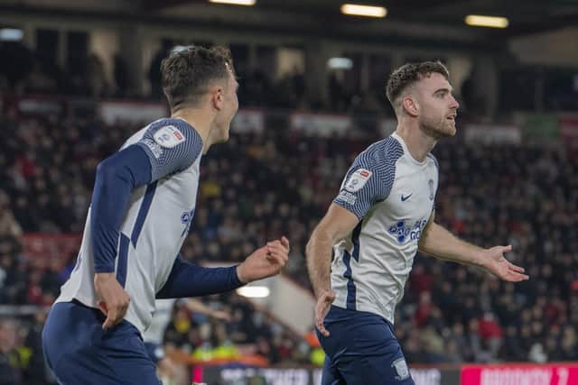 Ben Whiteman runs to celebrate giving PNE the lead at Bournemouth