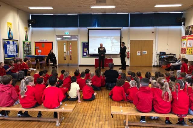 Mayor of Chorley Steve Holgate talking to the kids.
