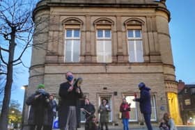 Chorley residents making their views known outside the council.