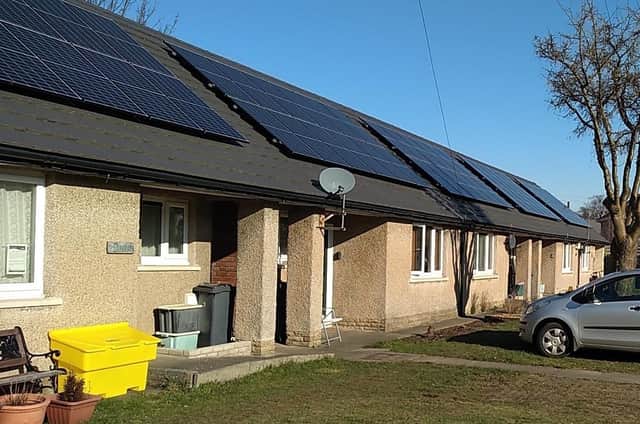 Solar panels which have been installed on the roofs of housing schemes at Morley Close/Price Close in Lancaster.