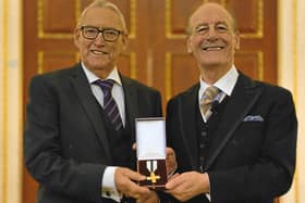 Tony Bonser (left) pictured after receiving his award from Lord Lingfield, Chair of Trustees for the League of Mercy, (pictured right) in the Egyptian Room of the Mansion House, London.