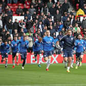 Preston north End players warm-up before the defeat to Nottingham Forest at the City Ground