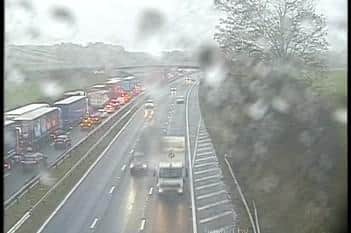 Delays of 25 minutes were reported following a collision on the M6 near Lancaster (Credit: Highways England)