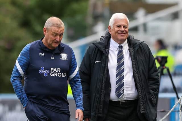 Preston North End head coach Frankie McAvoy and PNE director Peter Ridsdale