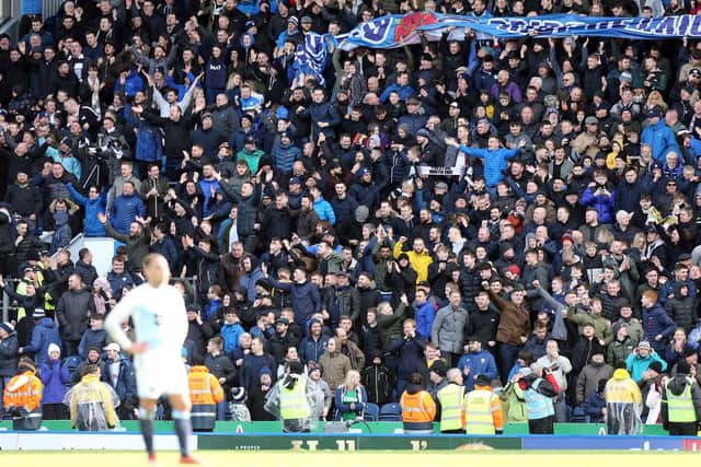 Preston North End fans celebrate victory in a sold out away end in 2019.