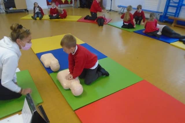 Two Lancashire primary schools received free vital first aid training, pictured is the workshop at Mount Pleasant.