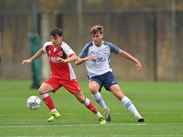 PNE's Joe Blanchard in action at Euxton. Credit: PNEFC/Ian Robinson