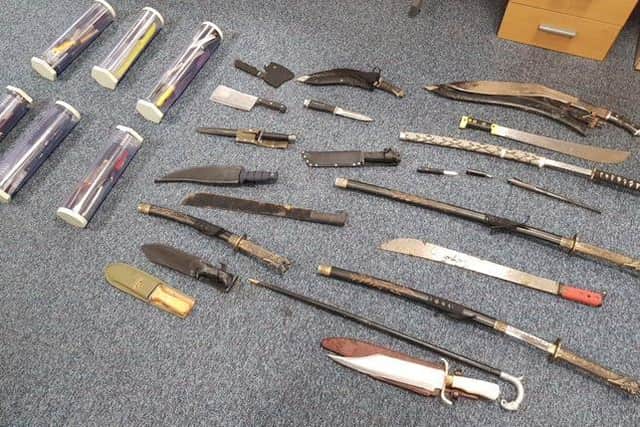 Over 100 blades were recovered by police from a knife bin in Preston (Credit: Lancashire Police)