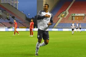 Joe Rodwell-Grant celebrates scoring for PNE in a pre-season friendly at Wigan.