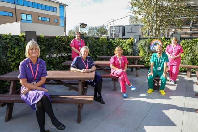 Critical care staff in the new garden
